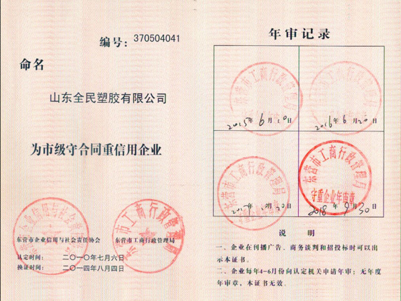 市級(jí)守合同重信用2018年審核